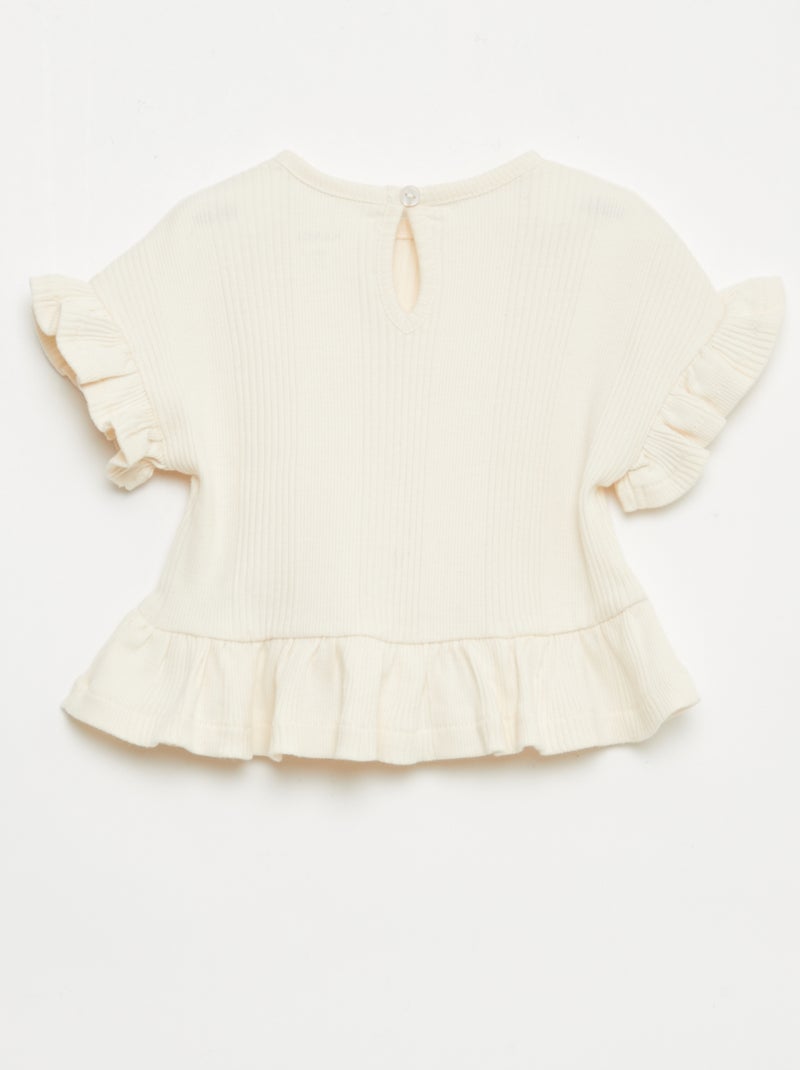 T-shirt canelada com detalhes franzidos Beige - Kiabi