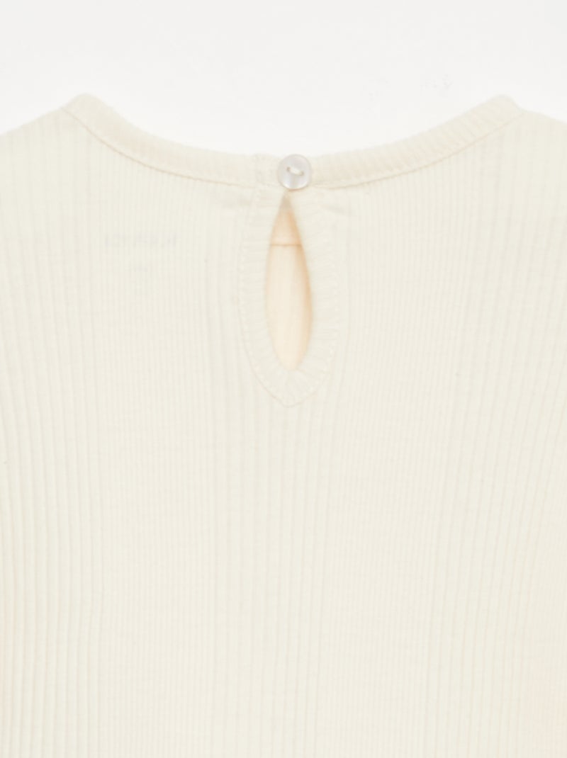 T-shirt canelada com detalhes franzidos Beige - Kiabi