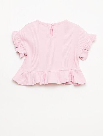 T-shirt canelada com detalhes franzidos