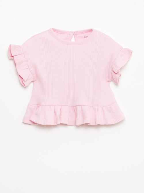 T-shirt canelada com detalhes franzidos - Kiabi