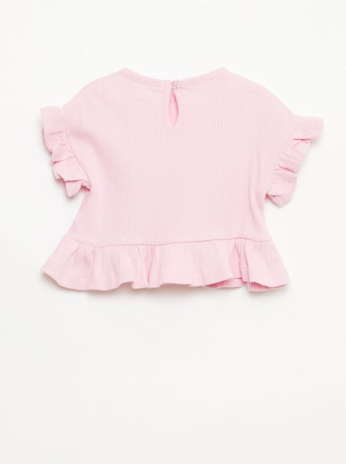 T-shirt canelada com detalhes franzidos - Kiabi