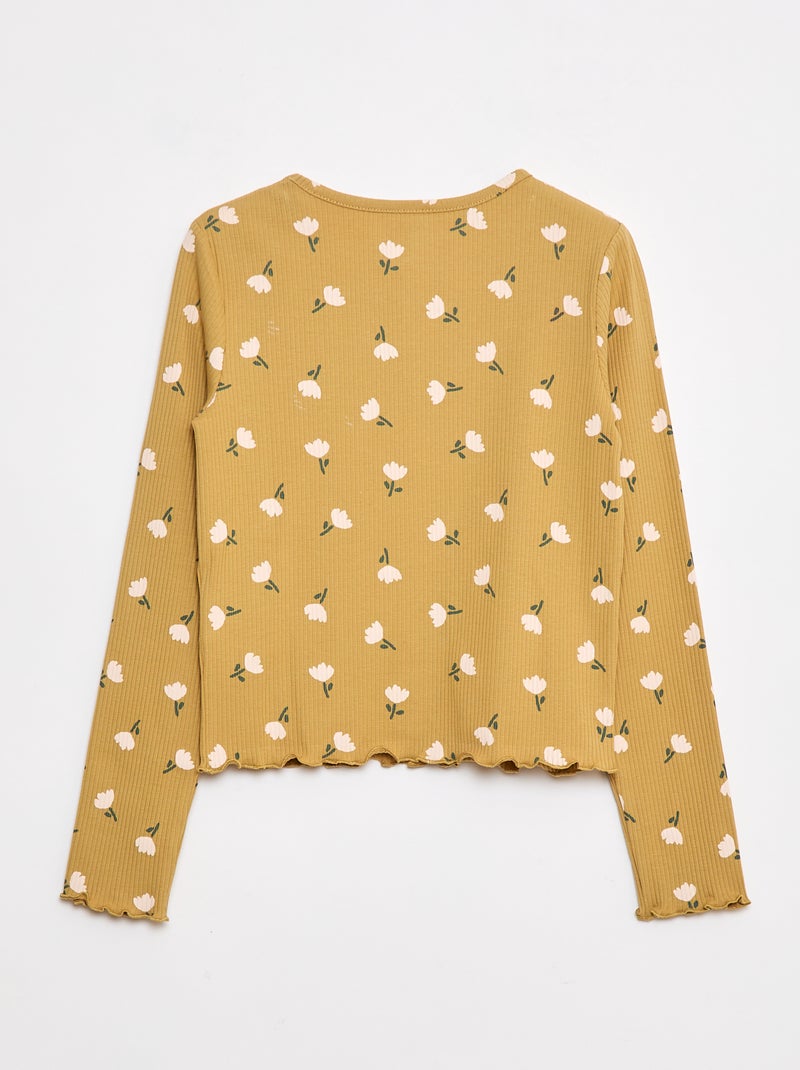 T-shirt canelada com flores Amarelo - Kiabi