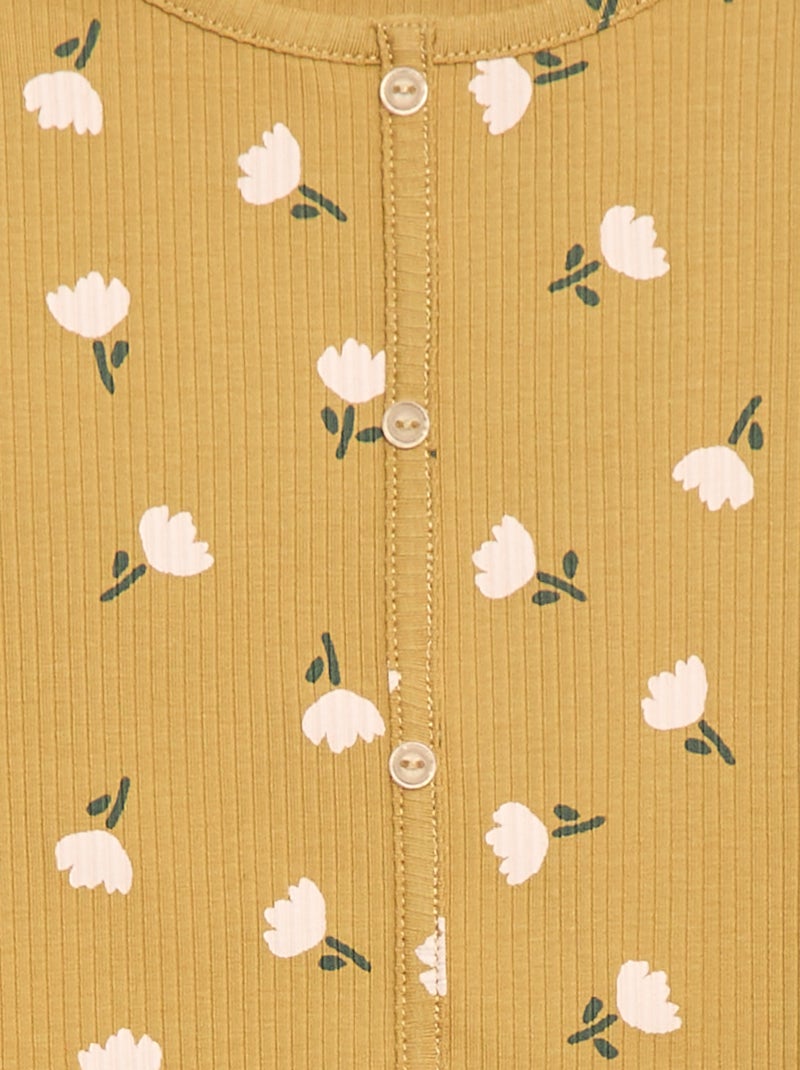 T-shirt canelada com flores Amarelo - Kiabi