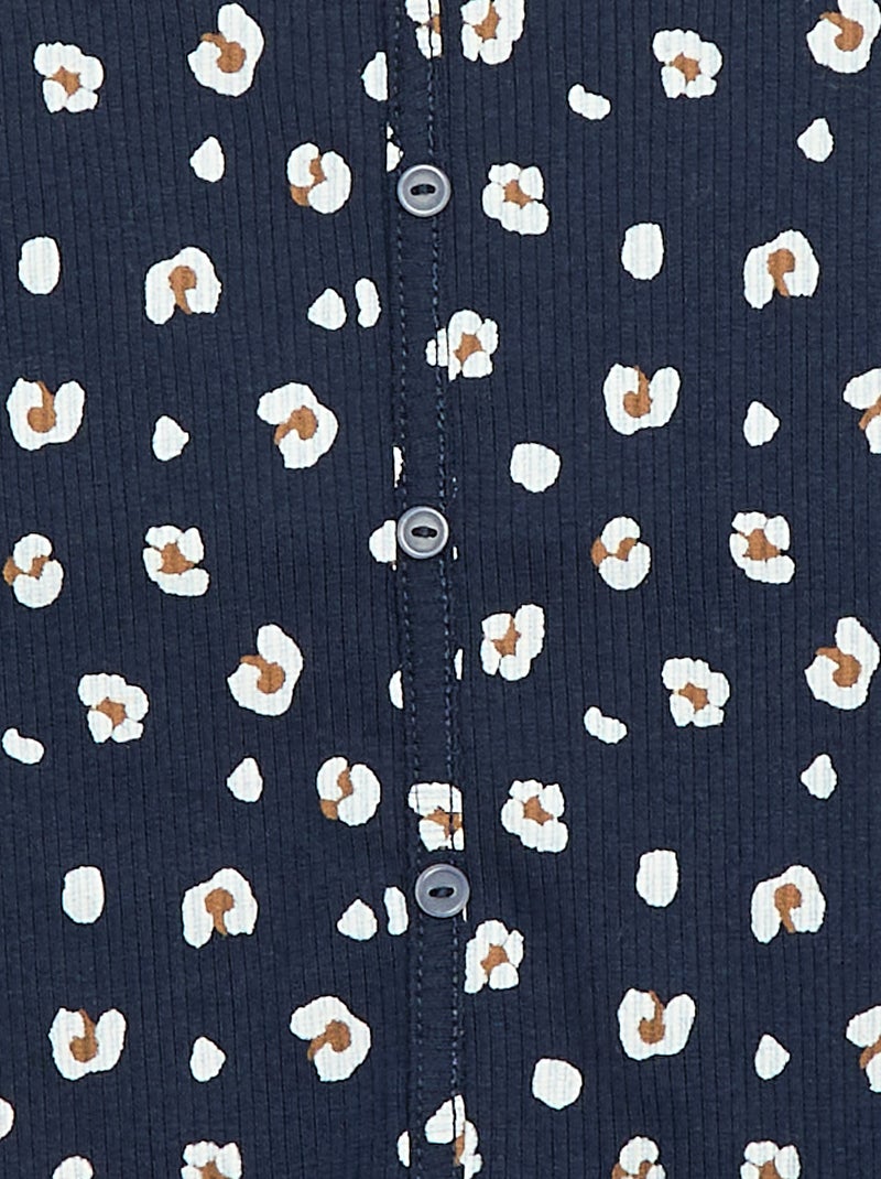 T-shirt canelada com flores Azul - Kiabi