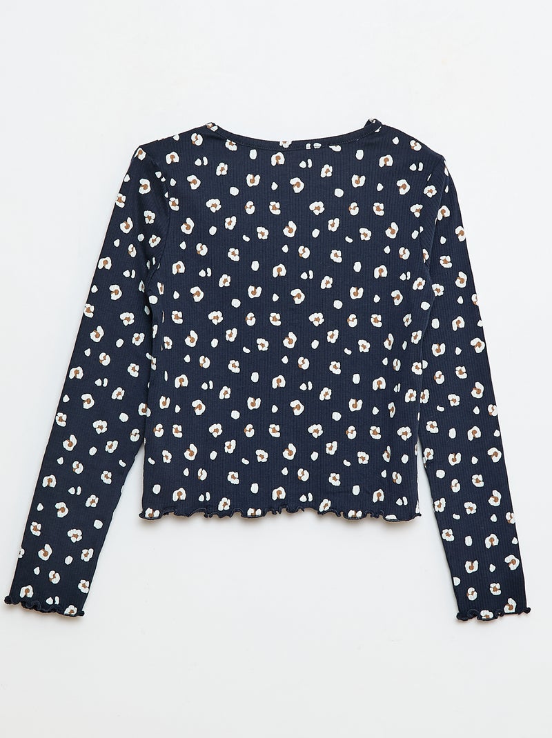 T-shirt canelada com flores Azul - Kiabi