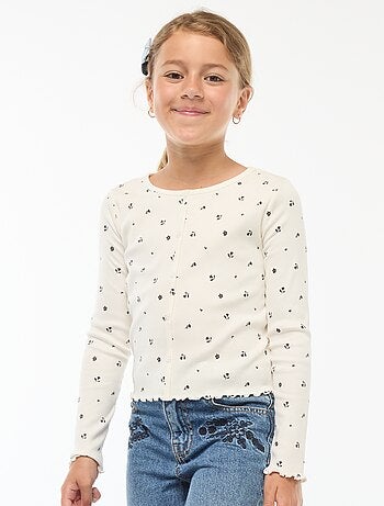 T-shirt canelada com flores