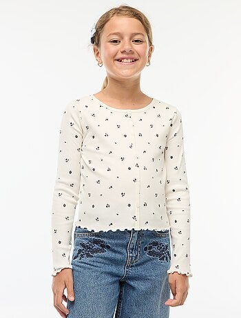 T-shirt canelada com flores