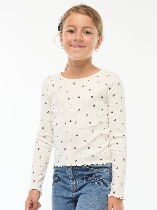 T-shirt canelada com flores - Kiabi