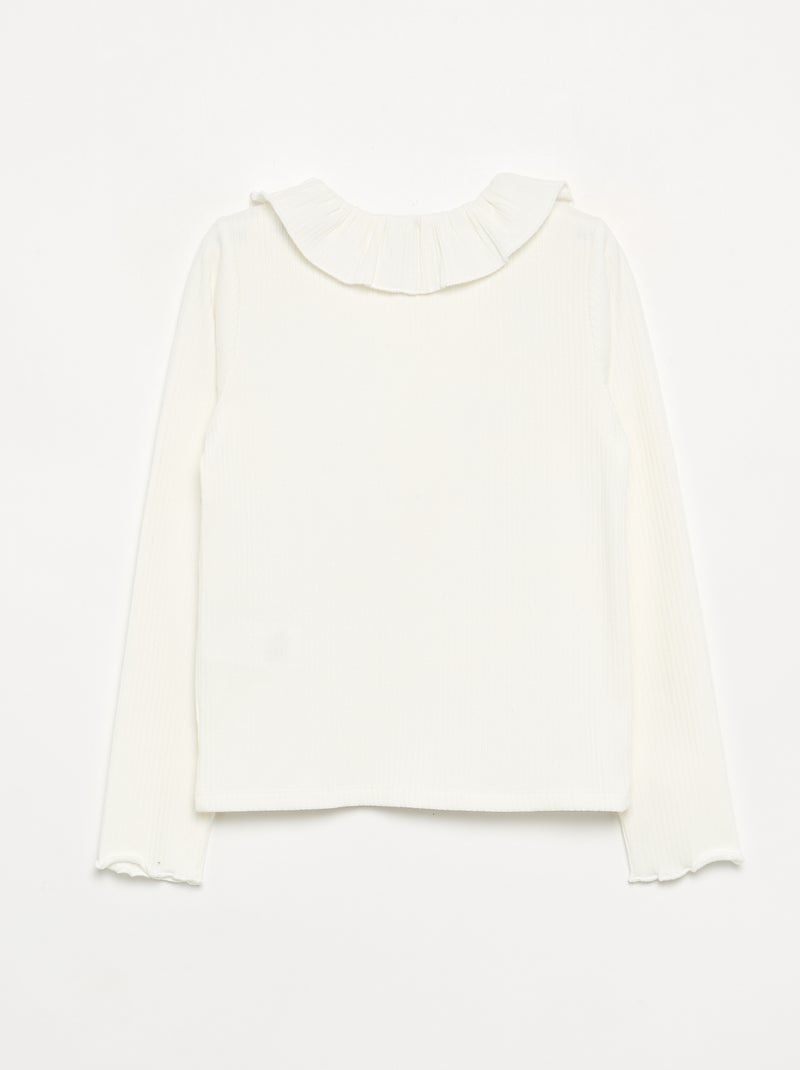 T-shirt canelada com gola babada Branco - Kiabi