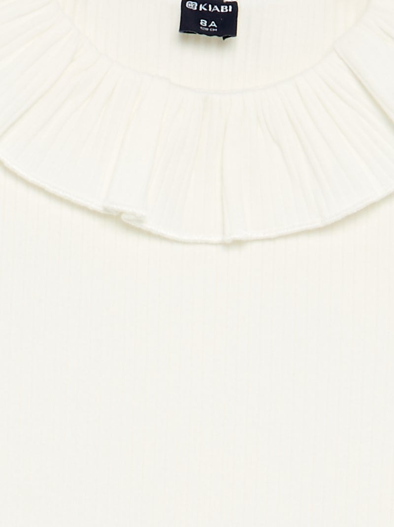 T-shirt canelada com gola babada Branco - Kiabi