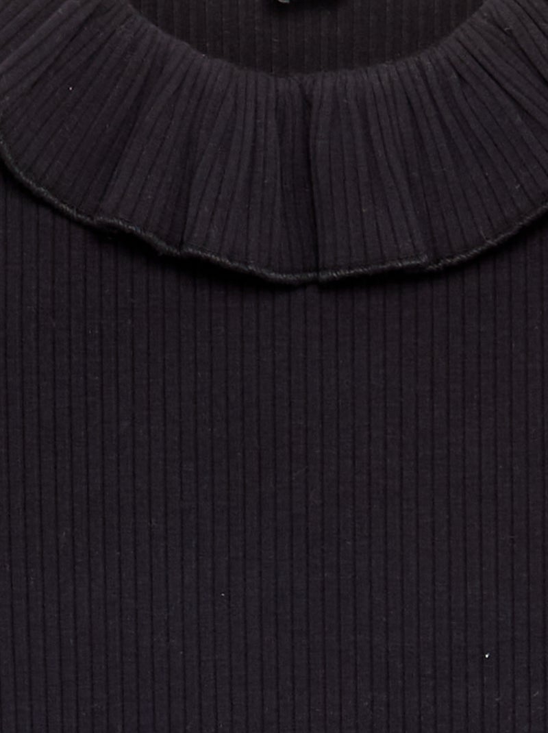 T-shirt canelada com gola babada Preto - Kiabi