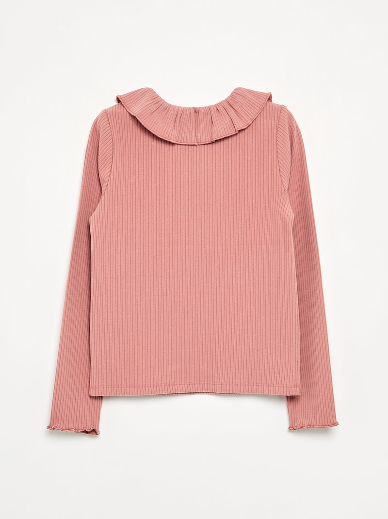 T-shirt canelada com gola babada Rosa - Kiabi