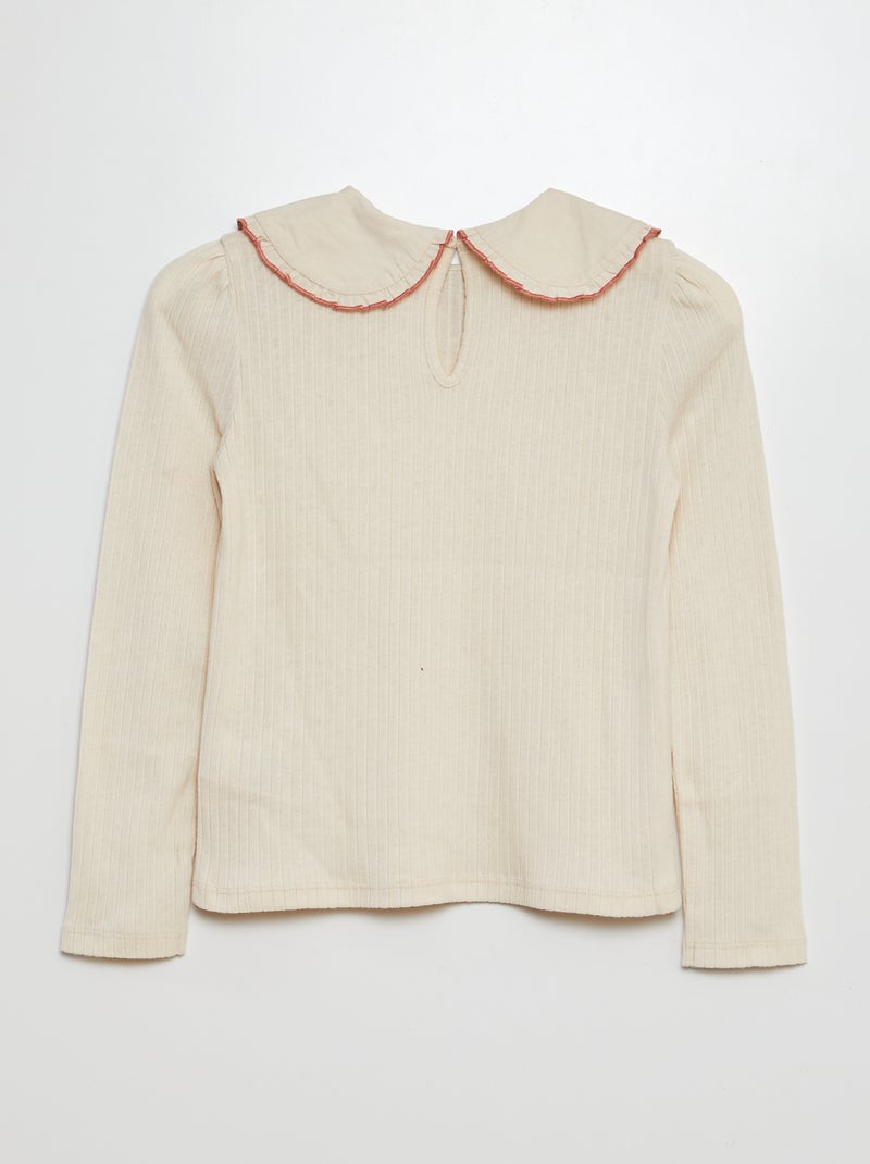 T-shirt canelada com gola claudine BRANCO - Kiabi