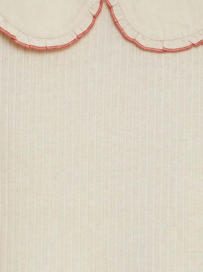 T-shirt canelada com gola claudine BRANCO - Kiabi