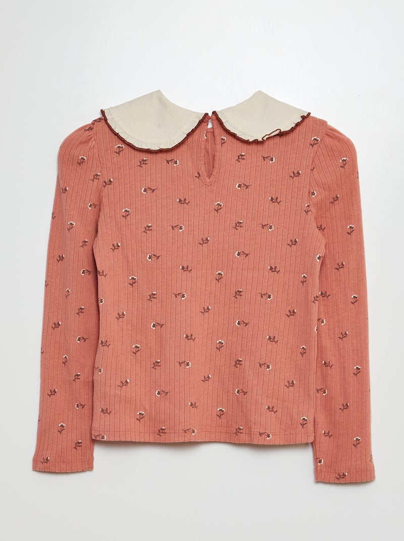 T-shirt canelada com gola claudine ROSA - Kiabi