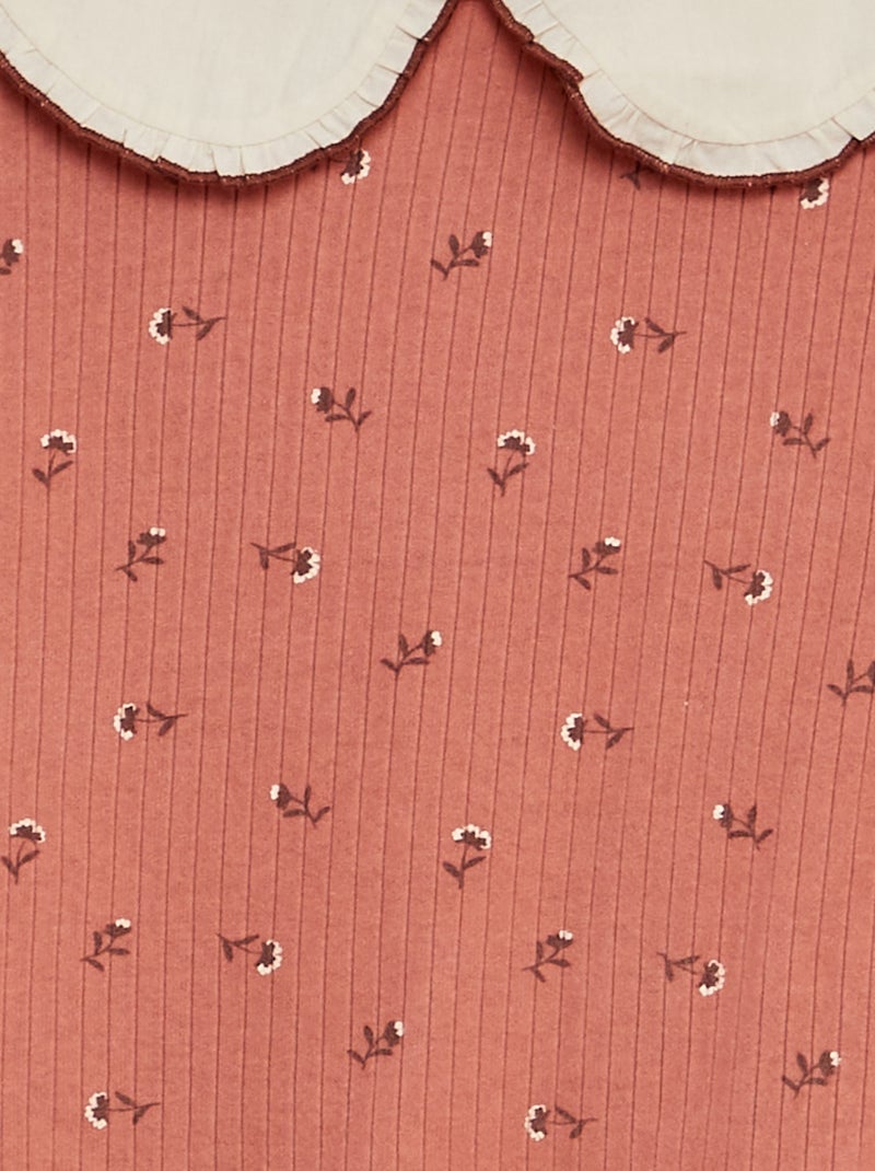 T-shirt canelada com gola claudine ROSA - Kiabi