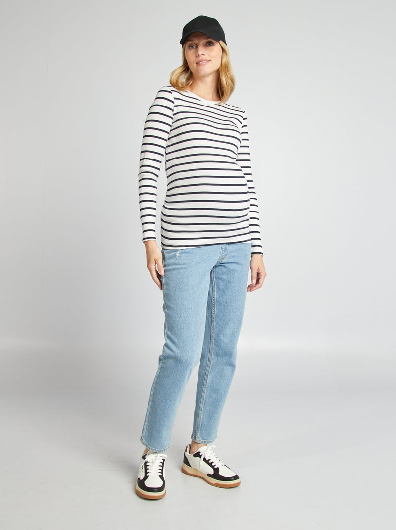 T-shirt canelada com gola redonda AZUL - Kiabi