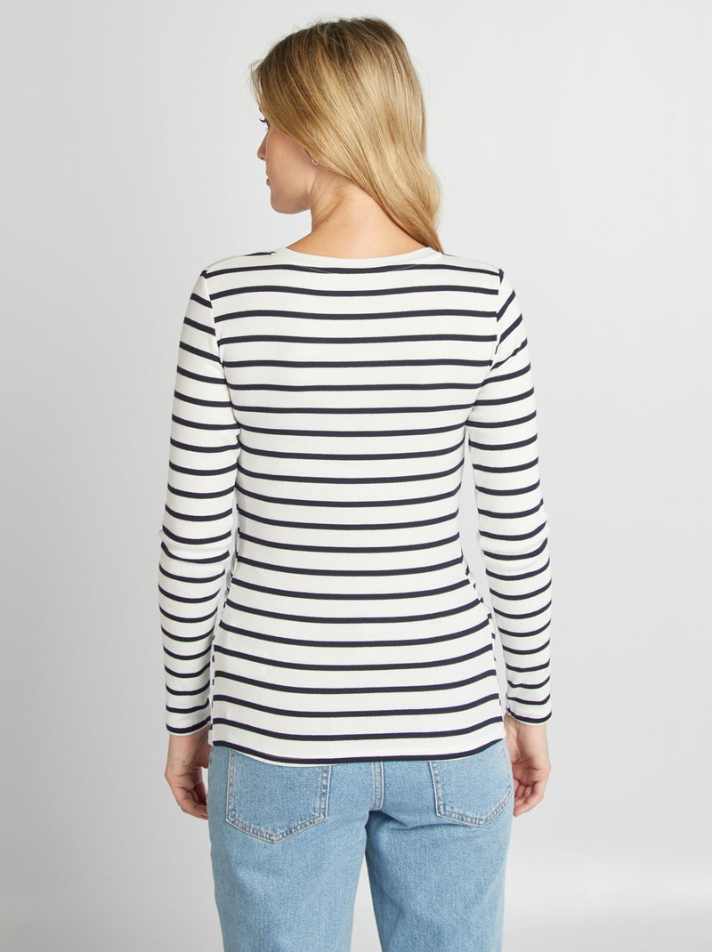 T-shirt canelada com gola redonda AZUL - Kiabi