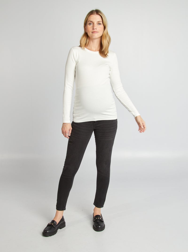 T-shirt canelada com gola redonda Branco - Kiabi