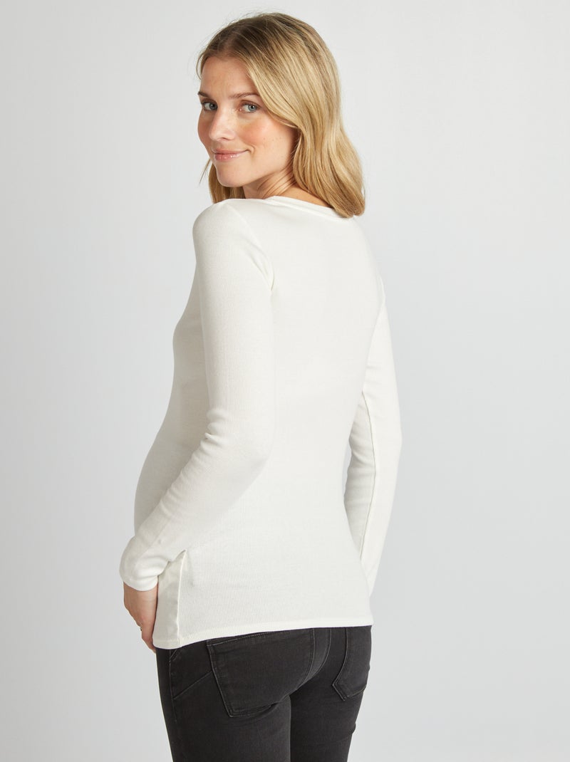 T-shirt canelada com gola redonda Branco - Kiabi