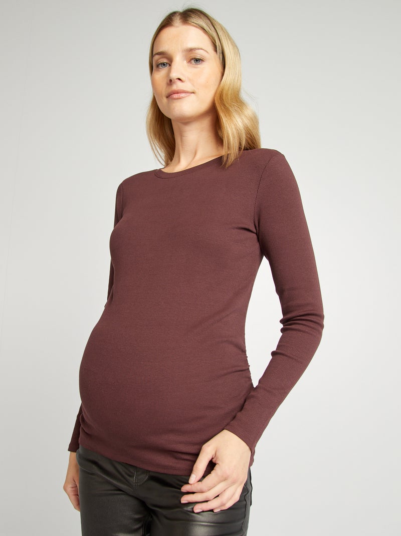 T-shirt canelada com gola redonda VIOLETA - Kiabi