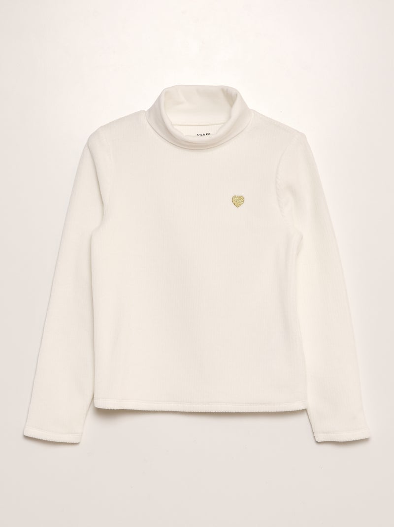 T-shirt canelada com gola subida BRANCO - Kiabi
