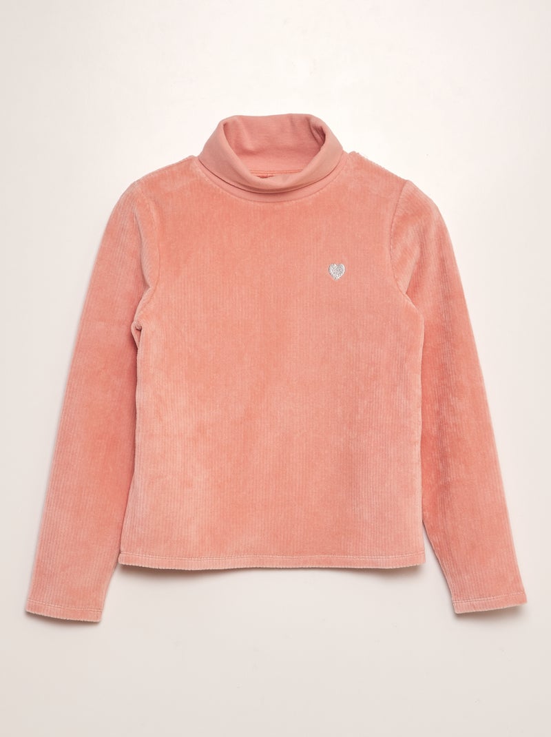T-shirt canelada com gola subida ROSA - Kiabi