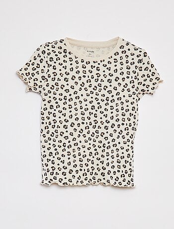 T-shirt canelada com rebordos ondulados e motivos