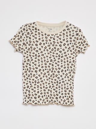 T-shirt canelada com rebordos ondulados e motivos