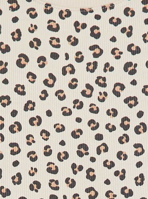 T-shirt canelada com rebordos ondulados e motivos - Kiabi