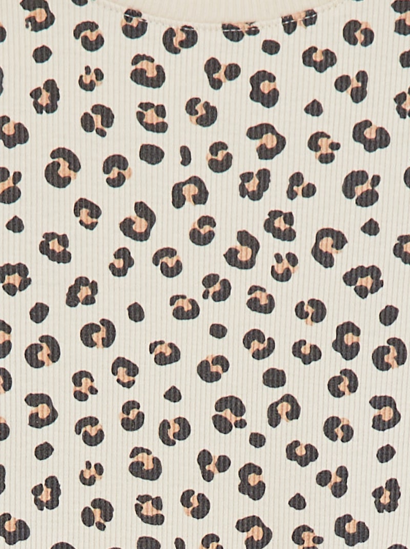 T-shirt canelada com rebordos ondulados e motivos BEGE - Kiabi