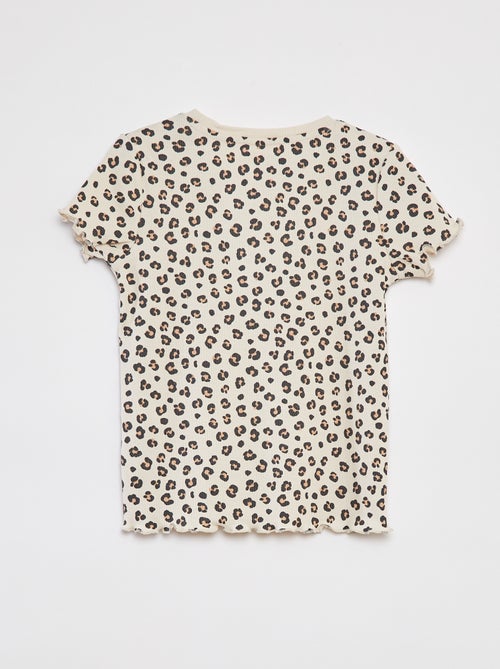 T-shirt canelada com rebordos ondulados e motivos - Kiabi