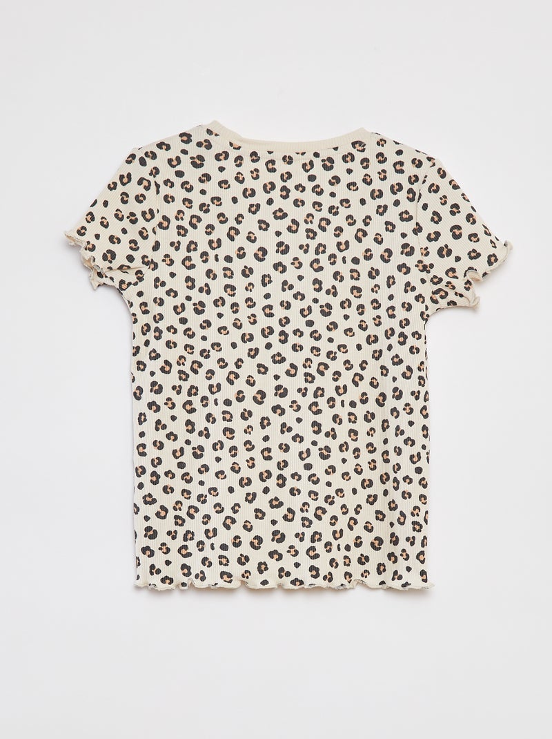 T-shirt canelada com rebordos ondulados e motivos BEGE - Kiabi