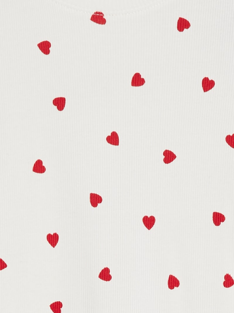 T-shirt canelada com rebordos ondulados e motivos BRANCO - Kiabi