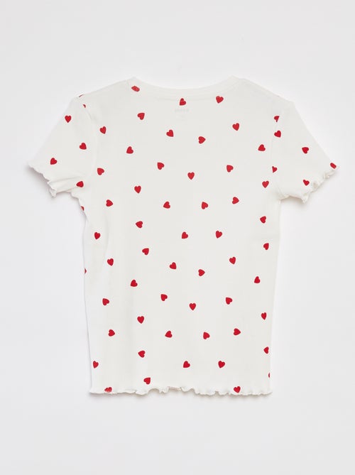 T-shirt canelada com rebordos ondulados e motivos - Kiabi