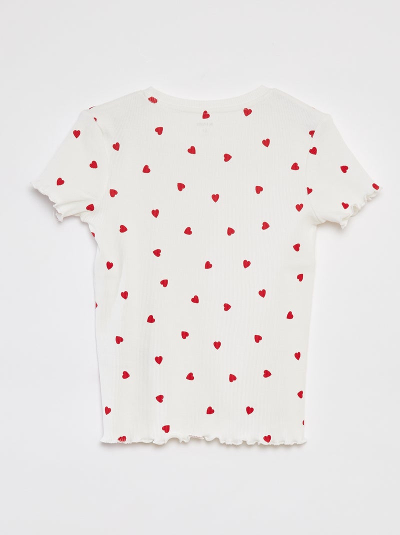 T-shirt canelada com rebordos ondulados e motivos BRANCO - Kiabi