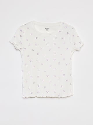 T-shirt canelada com rebordos ondulados e motivos