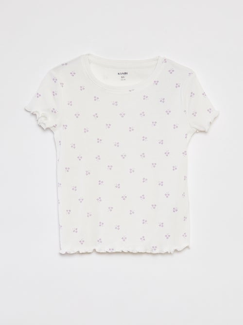 T-shirt canelada com rebordos ondulados e motivos - Kiabi