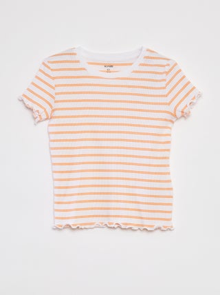 T-shirt canelada com rebordos ondulados e motivos