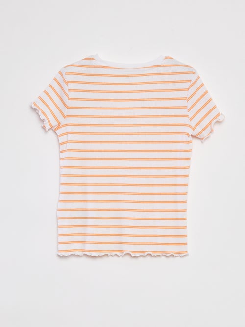 T-shirt canelada com rebordos ondulados e motivos - Kiabi