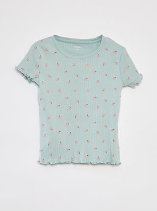 T-shirt canelada com rebordos ondulados e motivos