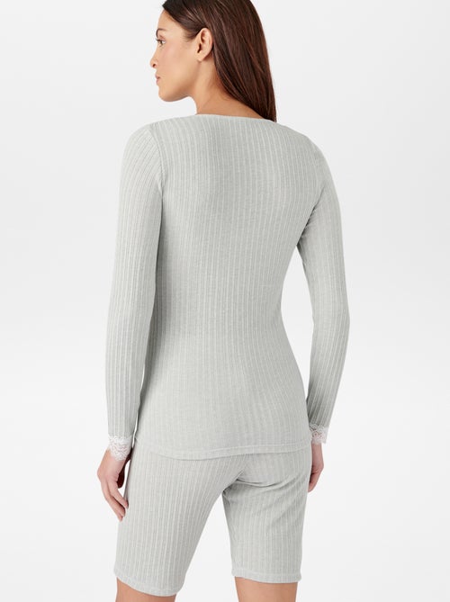 T-shirt canelada com renda Thermolactyl 'Damart' - Kiabi