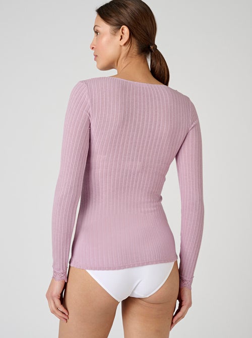 T-shirt canelada com renda Thermolactyl 'Damart' - Kiabi