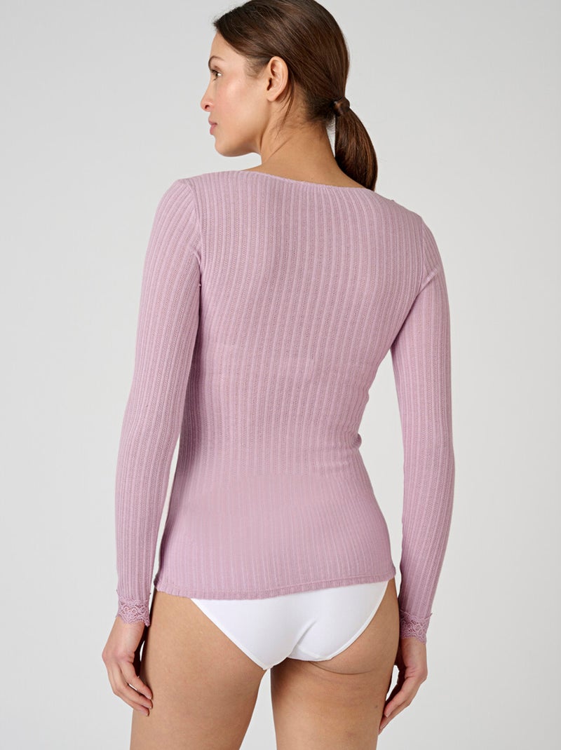 T-shirt canelada com renda Thermolactyl 'Damart' ROSA - Kiabi