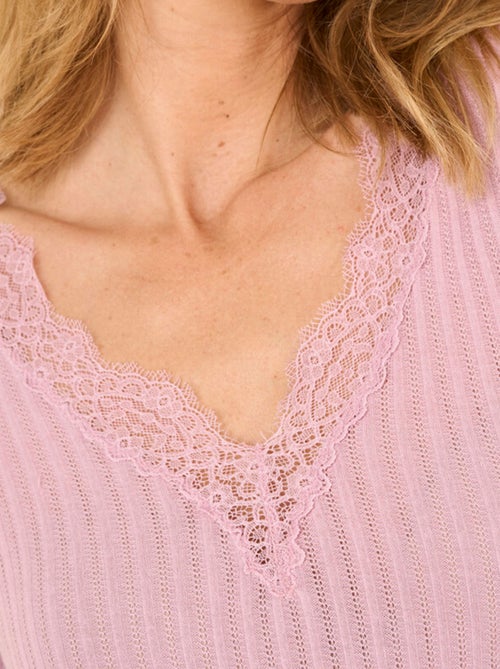 T-shirt canelada com renda Thermolactyl 'Damart' - Kiabi