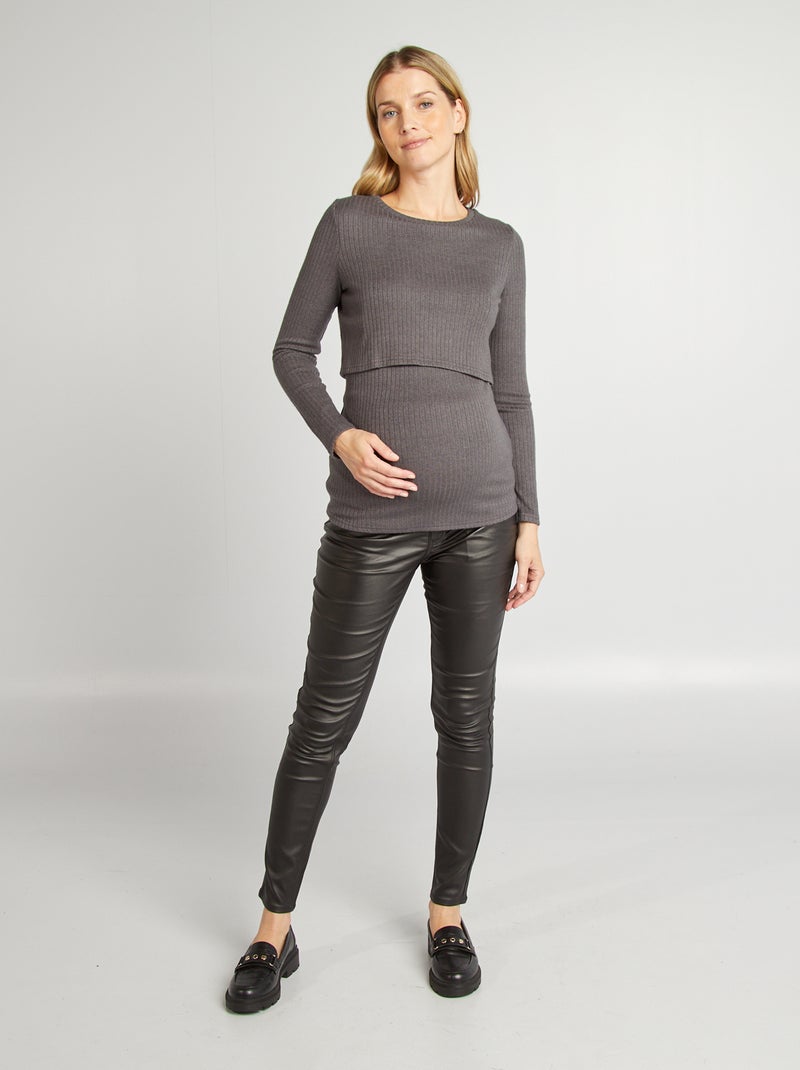 T-shirt canelada de amamentação CINZA - Kiabi