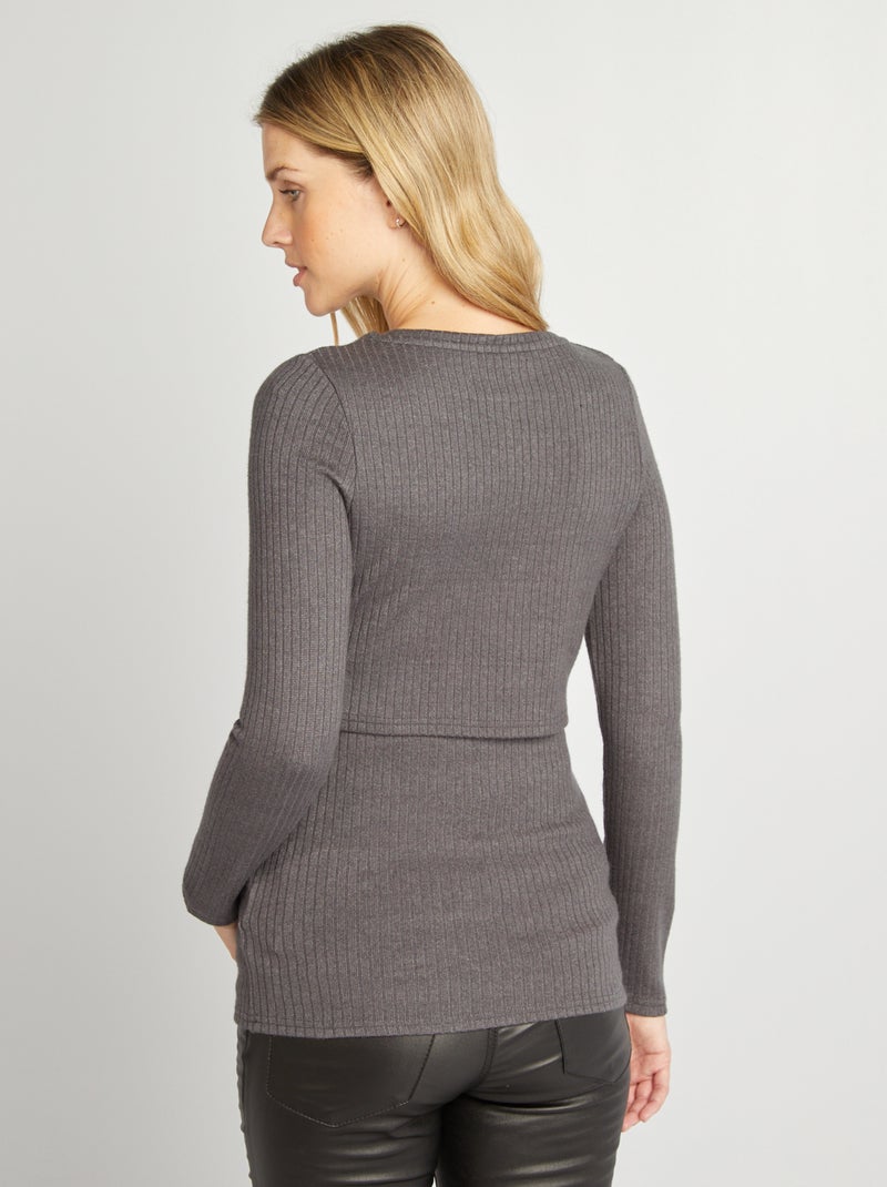 T-shirt canelada de amamentação CINZA - Kiabi