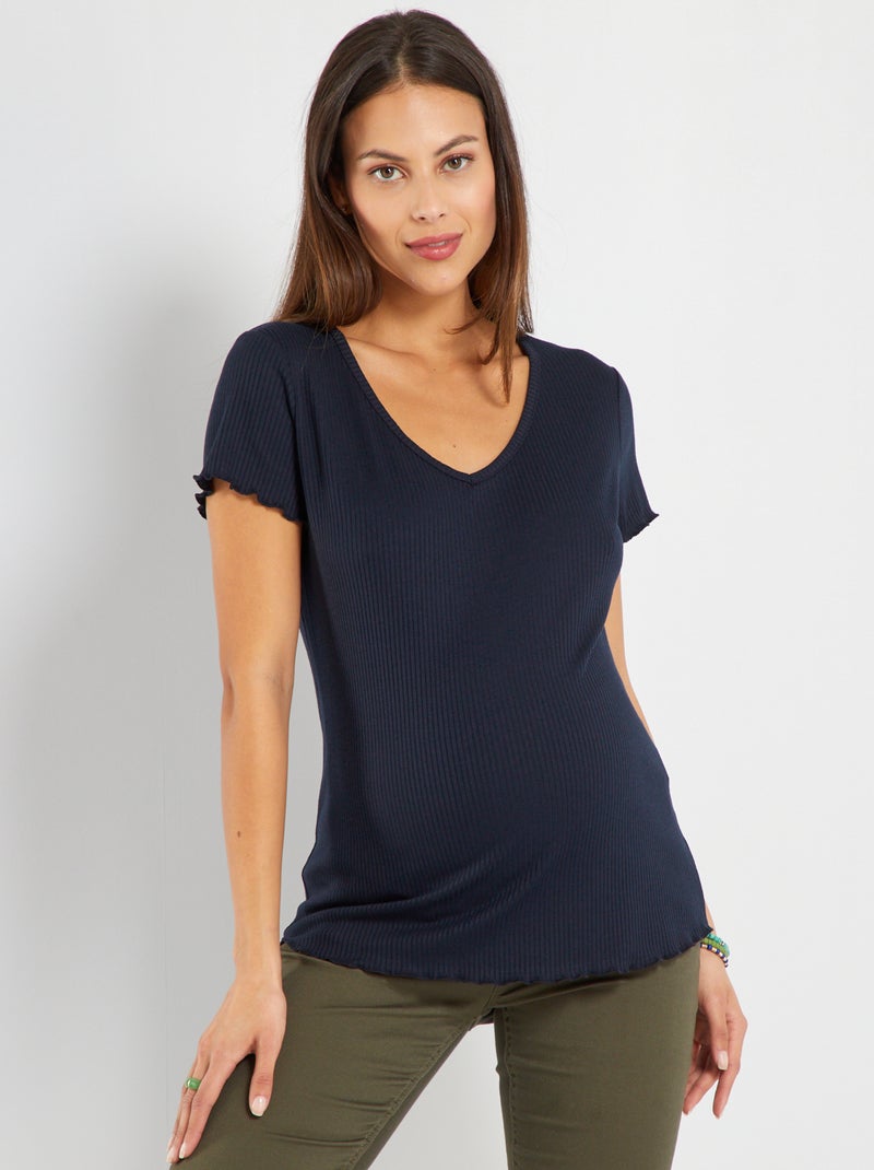 T-shirt canelada de grávida AZUL - Kiabi