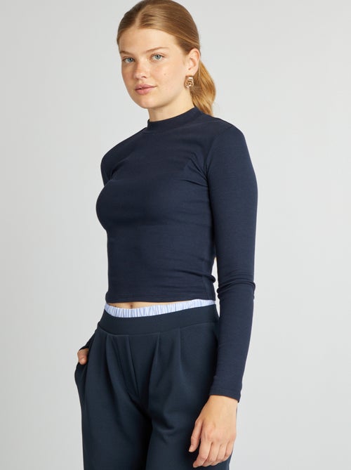 T-shirt canelada de manga comprida - Kiabi