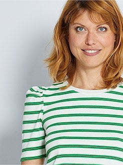 T-shirt canelada e mangas de balão - Kiabi